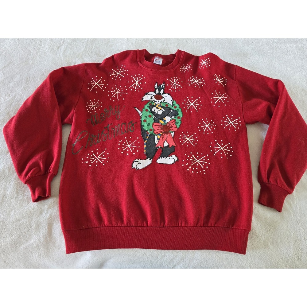 90s‎ Vintage Ugly Christmas Sweater Sweatshirt Sylvester The Cat Womens Size XL